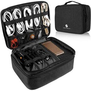 Waterproof Travel Electronics Organizer Double Layer Cable Storage Bag with iPad